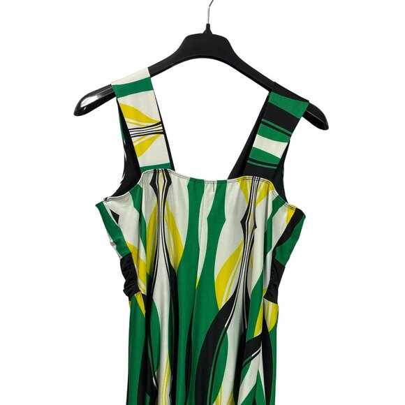 Vtg Y2K Sleeveless Dress A-Line Midi Geometric Print Faux Belt XL MKM Designs - Picture 5 of 8